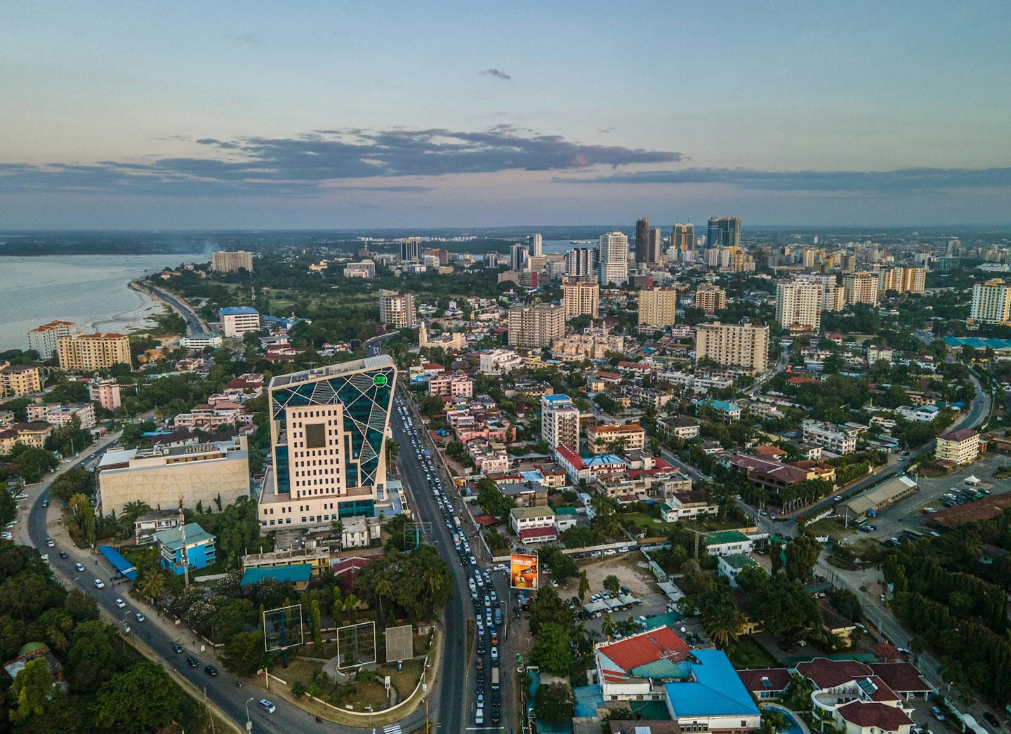 Aerial view of downtown Dar es Salaam, Tanzania