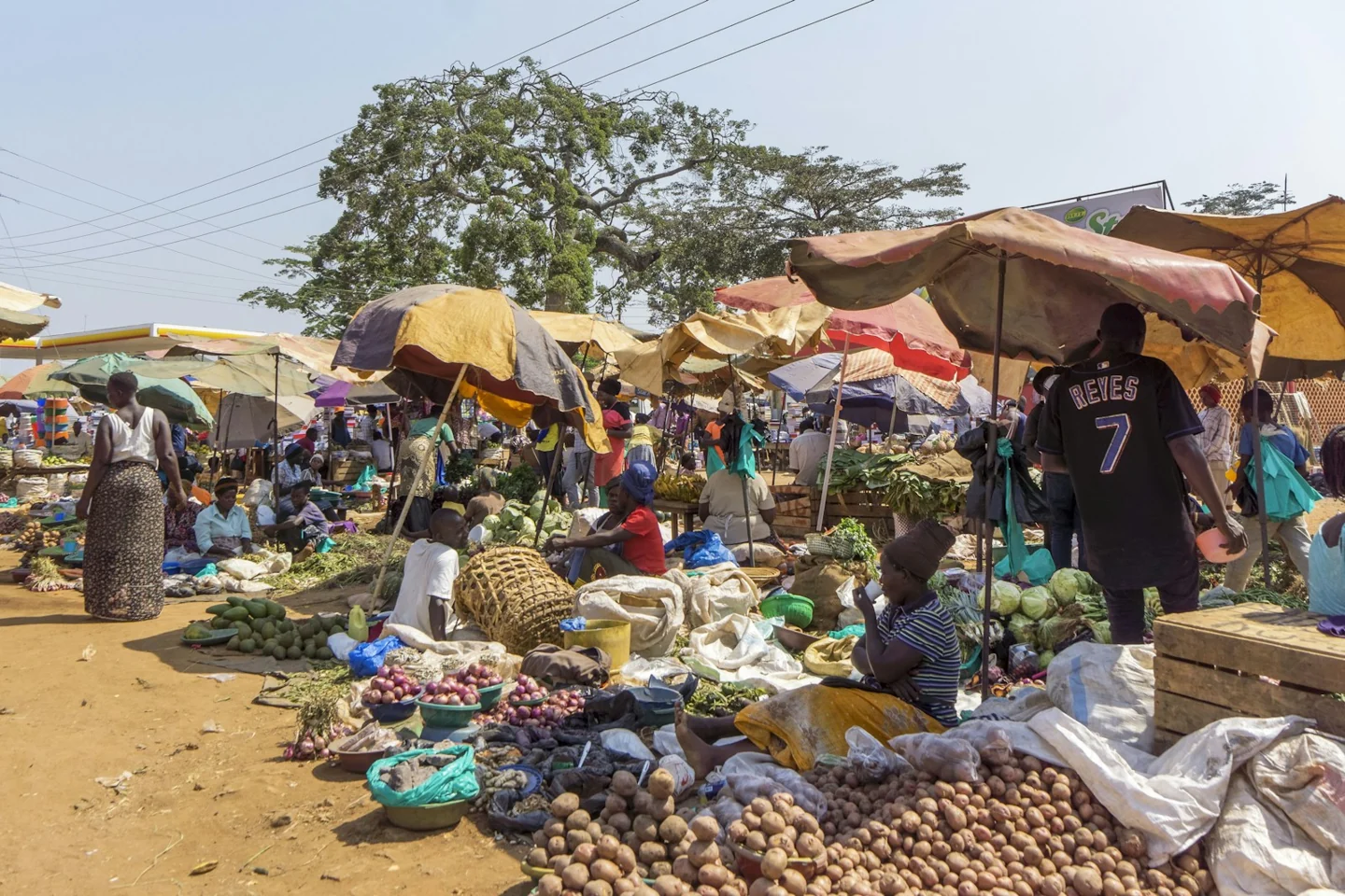 An open-air market in Entebbe, Uganda
