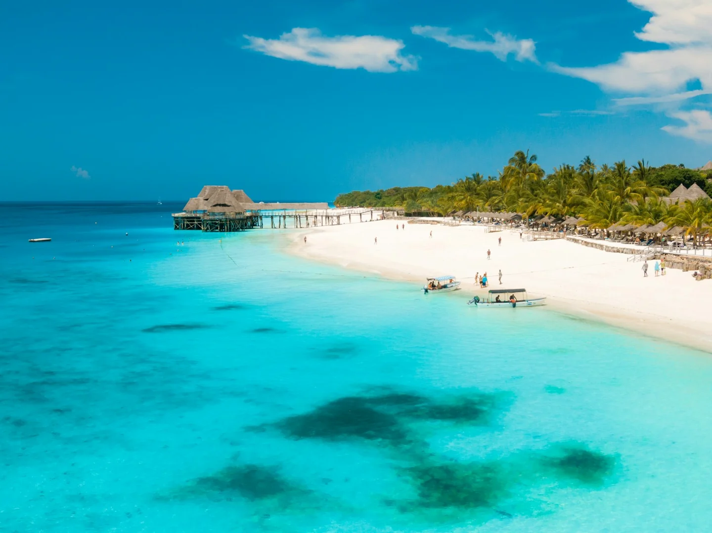 White sand beach and palm trees in Zanzibar, Tanzania